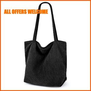 Large Corduroy Tote Bag with Zipper, Inner Pockets, Lightweight Hobo Style